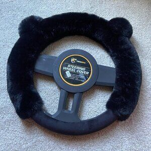 New Black Faux Fur Steering Wheel Cover
